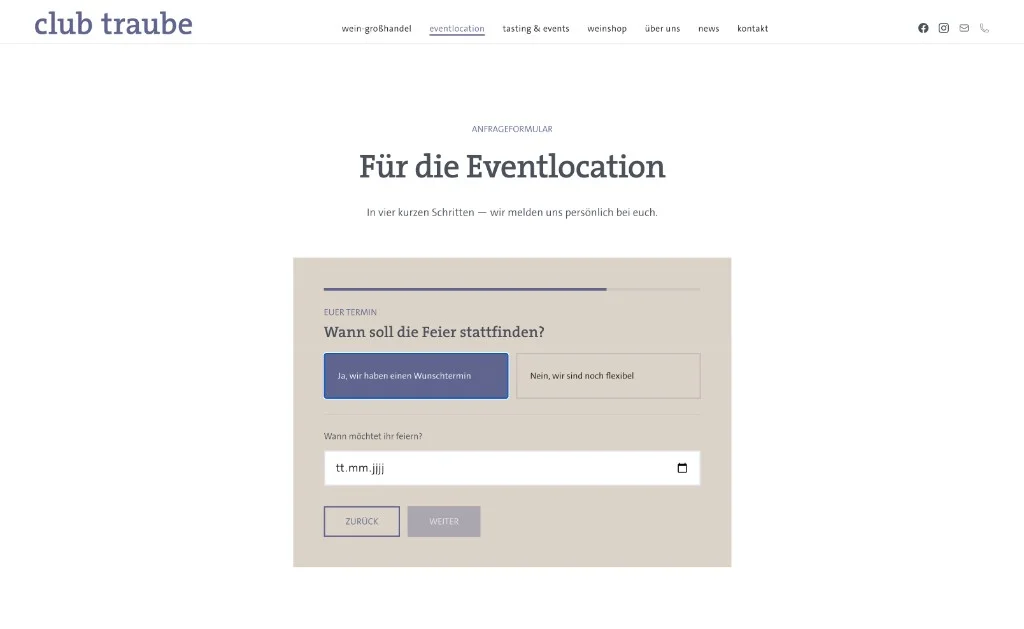 Eventlocation-Anfrage — Schritt 1 Terminwahl