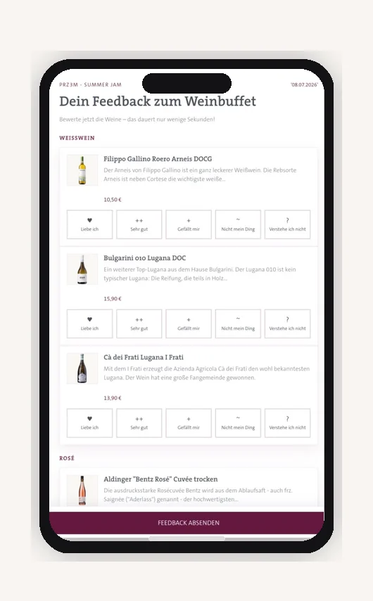 Wine Voting auf dem Smartphone — Feedback zum Weinbuffet
